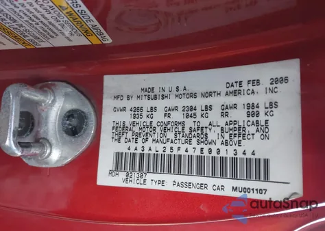 2007 Mitsubishi Eclipse Spyder Gs z USA, uszkodzony, nr VIN 4A3AL25F47E001344